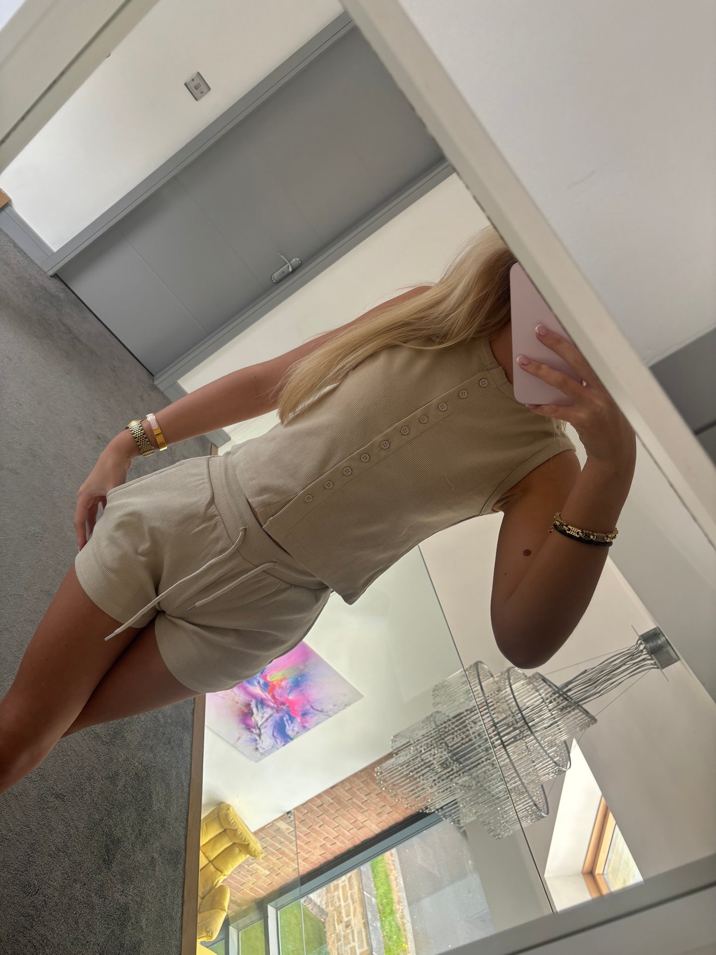 SLEEVELESS BUTTON UP LOUNGE SHORT SET