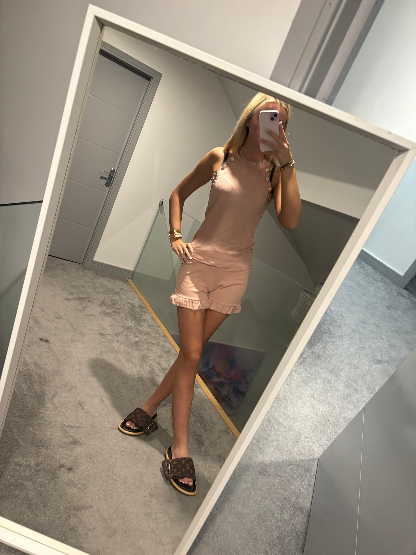 FRILL SHORT BUTTONED UP TOP SET