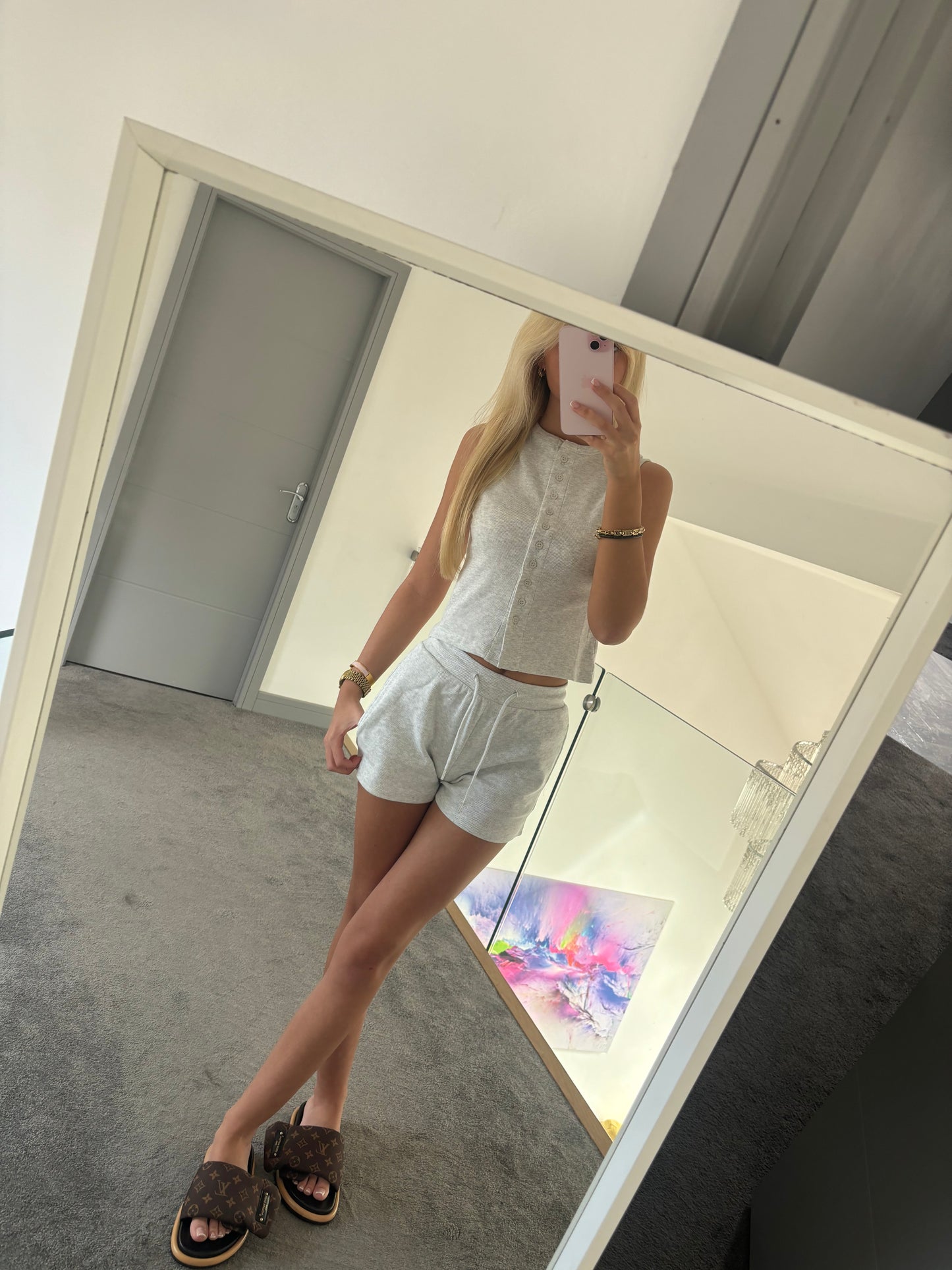 SLEEVELESS BUTTON UP LOUNGE SHORT SET