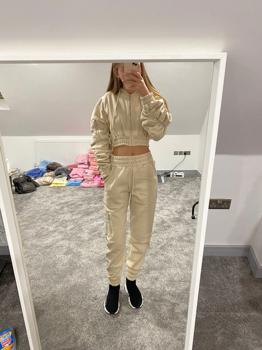 RUCHED SLEEVE CROPPED HOODIE & JOGGER TRACKSUIT