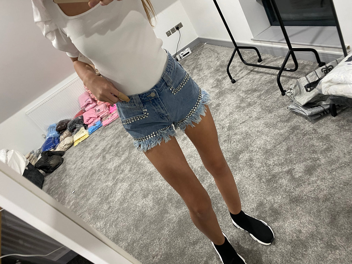 DIAMANTÉ DENIMN SHORTS