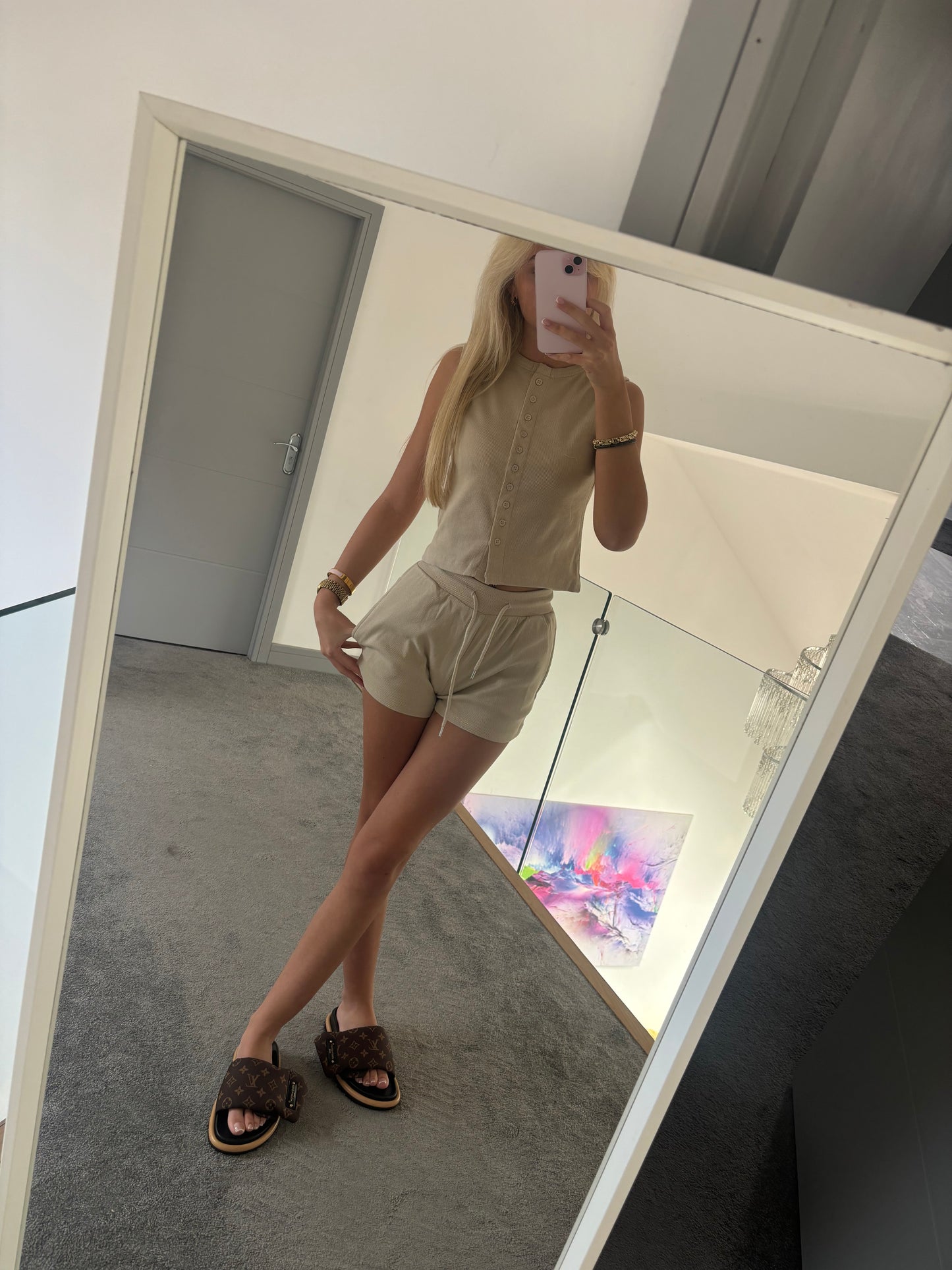 SLEEVELESS BUTTON UP LOUNGE SHORT SET