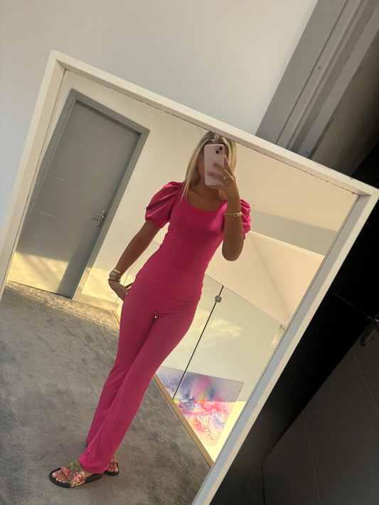 SATIN PUFF SLEEVE FLARE SET