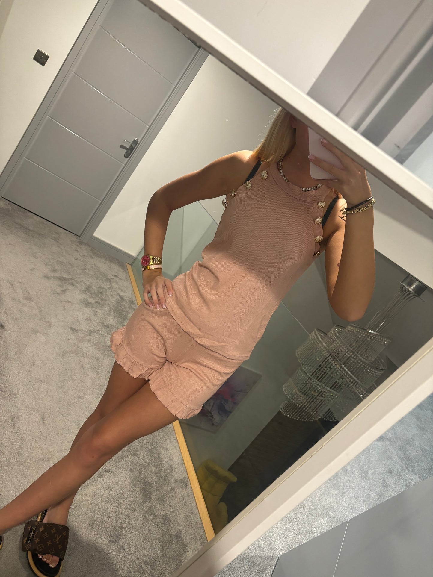 FRILL SHORT BUTTONED UP TOP SET